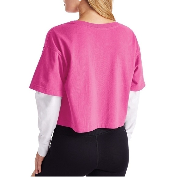 Champion Cropped Top Womens T Shirt Pink White Long Sleeve Size Large - Picture 3 of 9